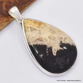 Gros pendentif goutte en bois pétrifié - Pendentifs pierres naturelles