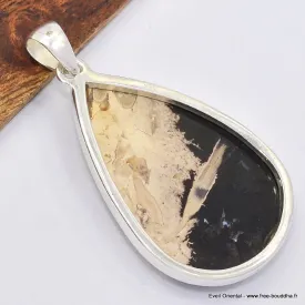 Gros pendentif goutte en bois pétrifié - Pendentifs pierres naturelles