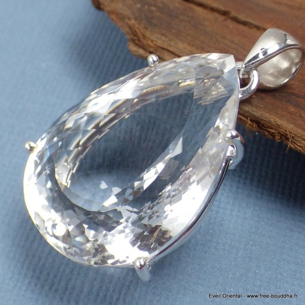Gros pendentif goutte Cristal de Roche Bijoux en Cristal de roche SK16.1