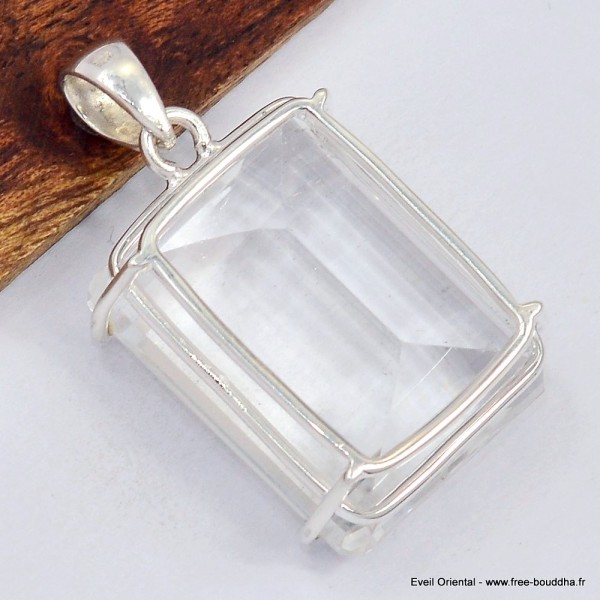 Gros pendentif facetté Cristal de Roche 22 gr Bijoux en Cristal de roche SK16.2