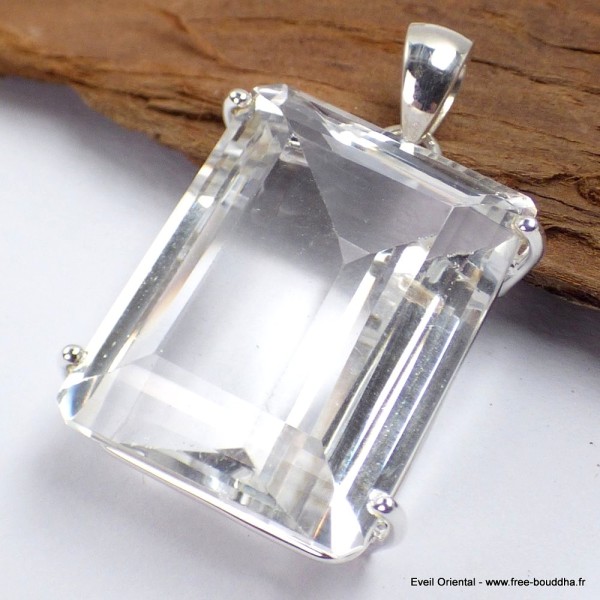 Gros pendentif facetté Cristal de Roche 22 gr Bijoux en Cristal de roche SK16.2