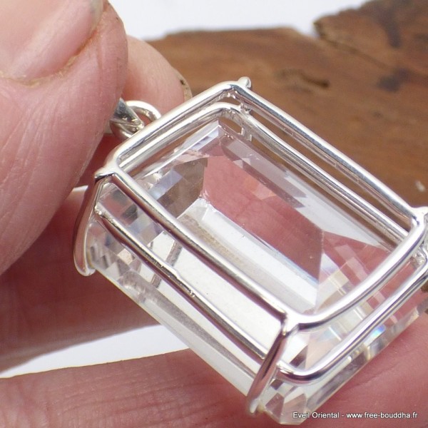 Gros pendentif facetté Cristal de Roche 22 gr Bijoux en Cristal de roche SK16.2