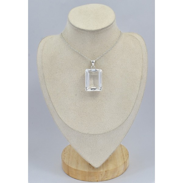 Gros pendentif facetté Cristal de Roche 22 gr Bijoux en Cristal de roche SK16.2