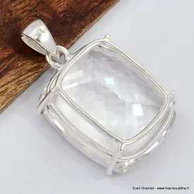 Gros pendentif Cristal de roche facetté diamant - Bijoux en Cristal de roche