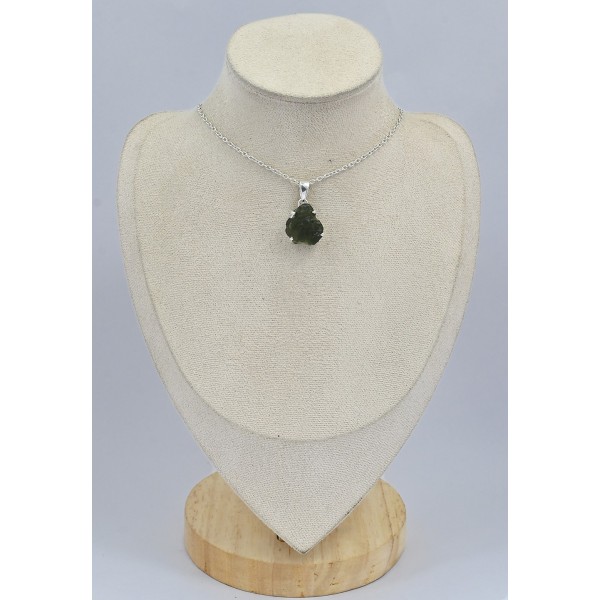 Pendentif authentique Moldavite serti griffes (1) Bijoux en Moldavite SK17.1