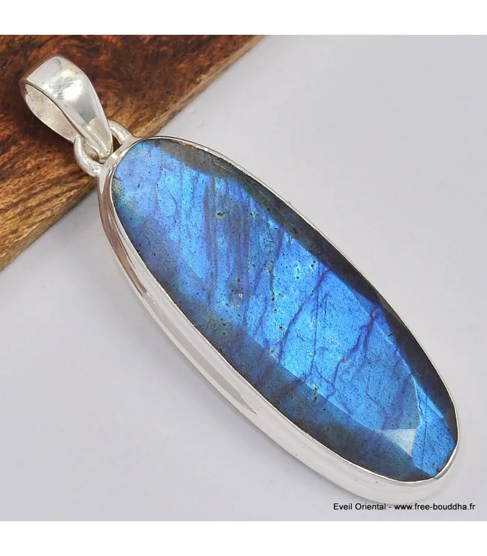 Somptueux pendentif en Labradorite bleue facettée - Bijoux en Labradorite Bleue