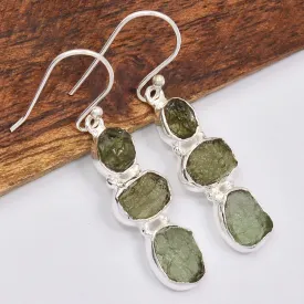 Boucles d'oreilles pendantes en Moldavite grade AAA - Bijoux en Moldavite