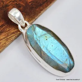 Superbe pendentif Labradorite bleu orange - Bijoux en Labradorite Bleue