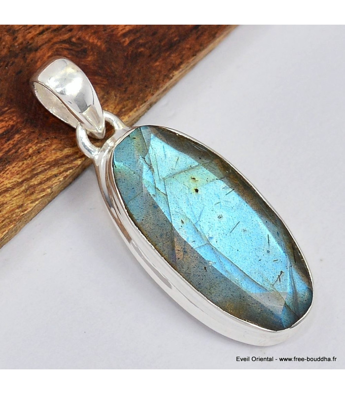 Superbe pendentif Labradorite bleu orange Bijoux en Labradorite Bleue SK19.5