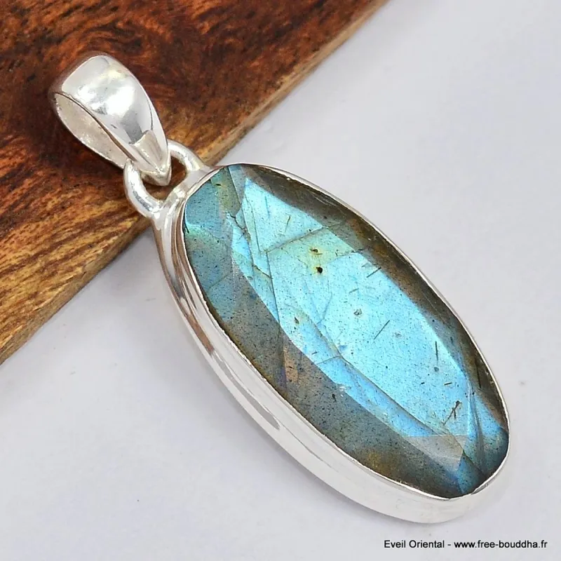 Superbe pendentif Labradorite bleu orange - Bijoux en Labradorite Bleue