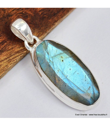 Superbe pendentif Labradorite bleu orange Bijoux en Labradorite Bleue SK19.5