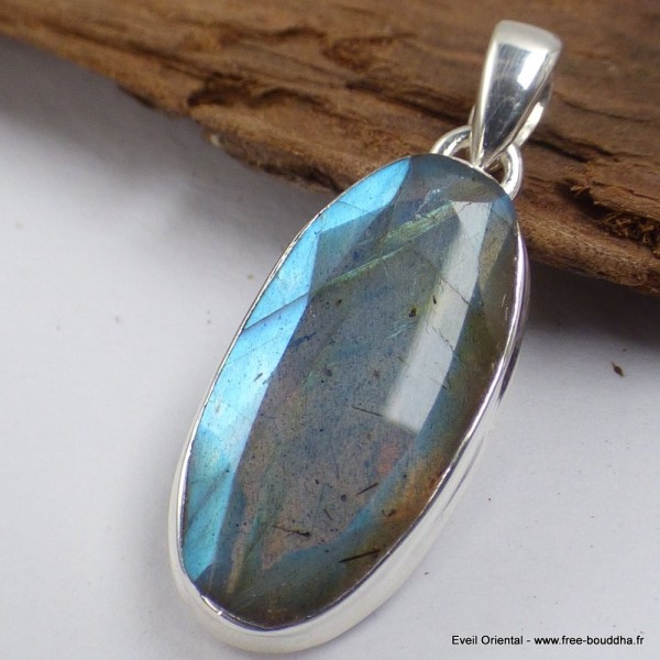 Superbe pendentif Labradorite bleu orange Bijoux en Labradorite Bleue SK19.5