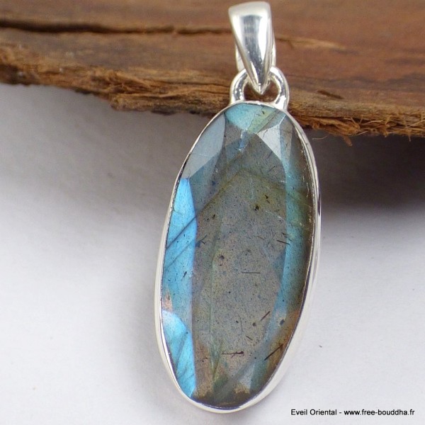 Superbe pendentif Labradorite bleu orange Bijoux en Labradorite Bleue SK19.5