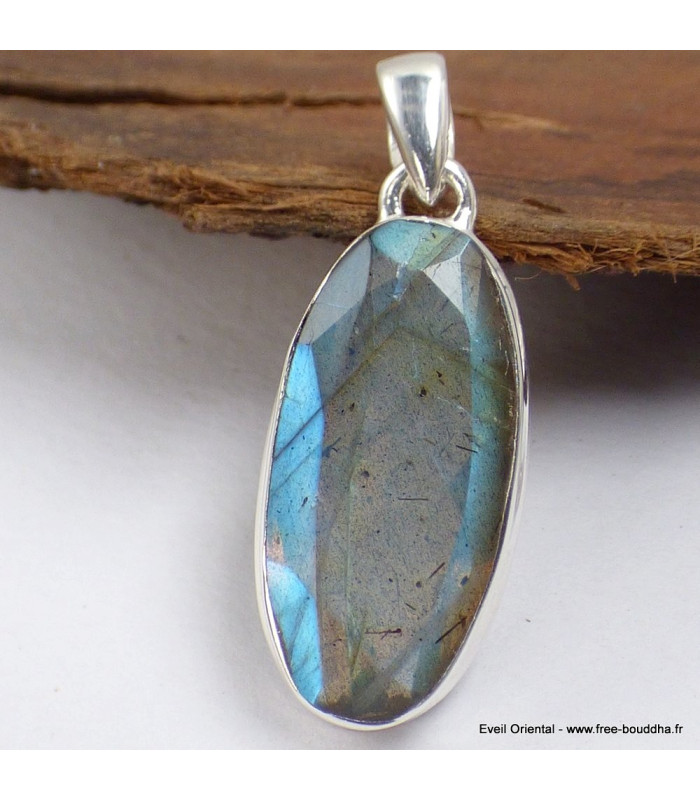 Superbe pendentif Labradorite bleu orange Bijoux en Labradorite Bleue SK19.5