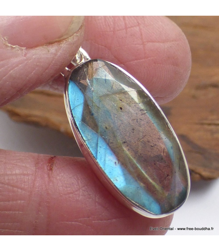 Superbe pendentif Labradorite bleu orange Bijoux en Labradorite Bleue SK19.5