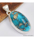 Authentique Turquoise avec Pyrite pendentif oval -2 Bijoux en Turquoise Iranienne (Nishapur) SK25