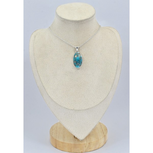 Authentique Turquoise avec Pyrite pendentif oval -2 Bijoux en Turquoise Iranienne (Nishapur) SK25