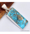 Pendentif rectangulaire Turquoise avec Pyrite Bijoux en Turquoise Iranienne (Nishapur) SK24.1