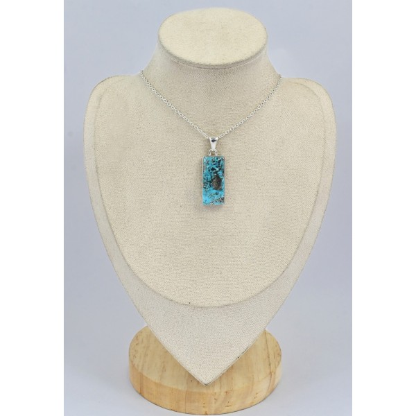 Pendentif rectangulaire Turquoise avec Pyrite Bijoux en Turquoise Iranienne (Nishapur) SK24.1