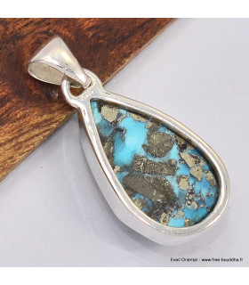 Pendentif goutte Turquoise avec Pyrite Bijoux en Turquoise Iranienne (Nishapur) SK24.2