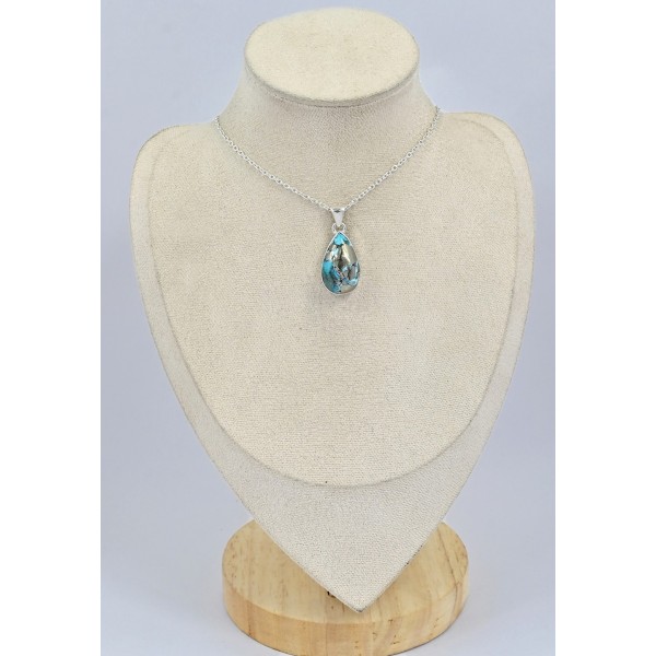 Pendentif goutte Turquoise avec Pyrite Bijoux en Turquoise Iranienne (Nishapur) SK24.2