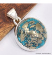Pendentif rond Turquoise avec Pyrite Bijoux en Turquoise Iranienne (Nishapur) SK24.3