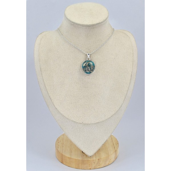 Pendentif rond Turquoise avec Pyrite Bijoux en Turquoise Iranienne (Nishapur) SK24.3