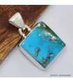 Petit pendentif carré Turquoise avec Pyrite - Bijoux en Turquoise Iranienne (Nishapur)