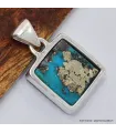 Petit pendentif carré Turquoise avec Pyrite - Bijoux en Turquoise Iranienne (Nishapur)