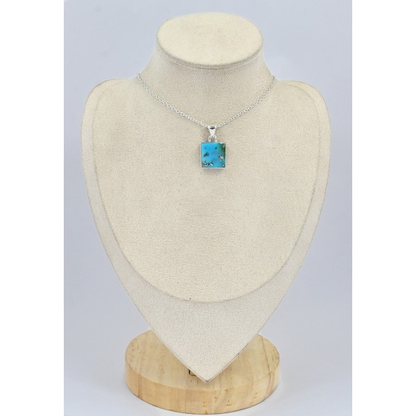 Petit pendentif carré Turquoise avec Pyrite Bijoux en Turquoise Iranienne (Nishapur) SK24.4
