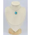 Petit pendentif carré Turquoise avec Pyrite - Bijoux en Turquoise Iranienne (Nishapur)
