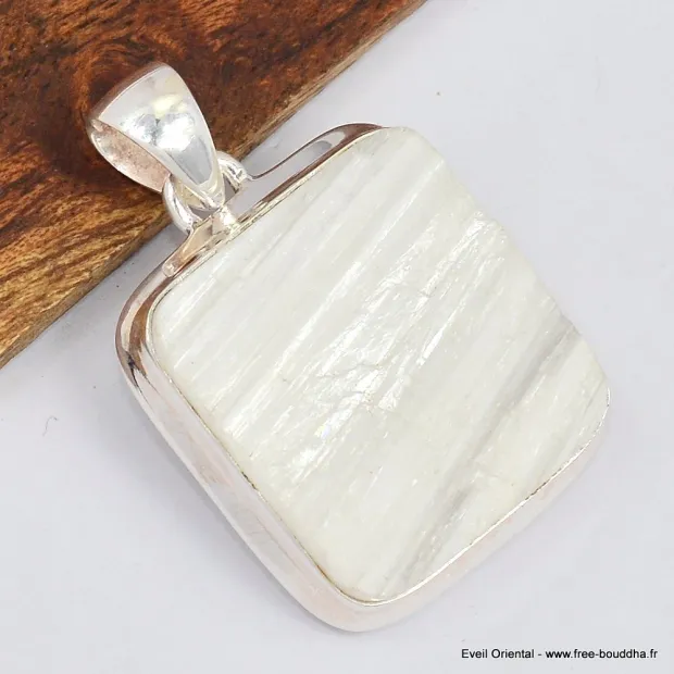 Pendentif Scolecite blanche brute carré - Bijoux en Scolecite
