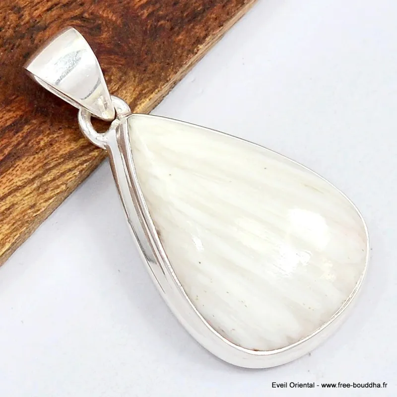 Pendentif en Scolecite blanche forme goutte - Bijoux en Scolecite