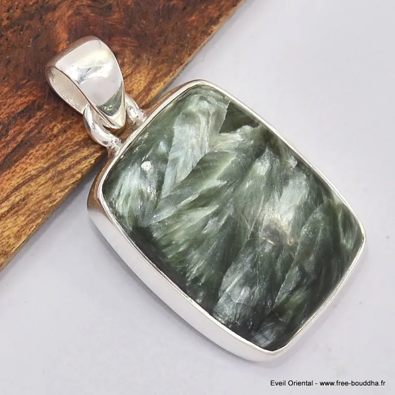 Pendentif rectangulaire en Séraphinite - Bijoux en Séraphinite