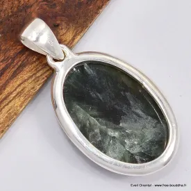 Pendentif oval Séraphinite de Russie, argent 925 - Bijoux en Séraphinite