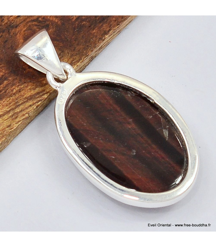 Pendentif oval Oeil de Tigre rouge facetté Bijoux en Oeil de Taureau SK30