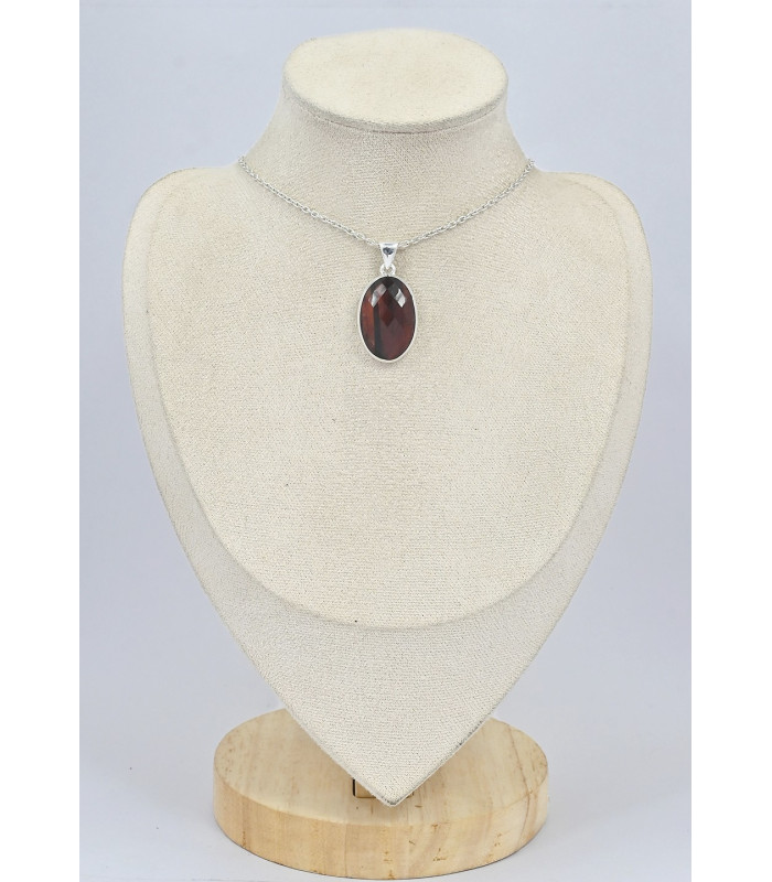 Pendentif oval Oeil de Tigre rouge facetté Bijoux en Oeil de Taureau SK30