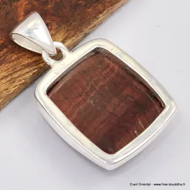 Pendentif en Oeil de Tigre rouge facetté - Bijoux en Oeil de Taureau
