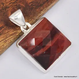 Pendentif carré en Oeil de Tigre rouge facetté - Bijoux en Oeil de Taureau