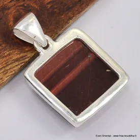 Pendentif carré en Oeil de Tigre rouge facetté - Bijoux en Oeil de Taureau