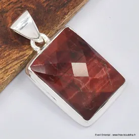 Pendentif Oeil de tigre rouge rectangulaire - Bijoux en Oeil de Taureau