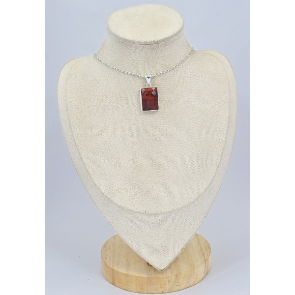Pendentif Oeil de tigre rouge rectangulaire 