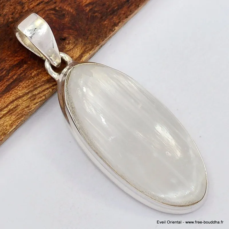 Pendentif oval en Selenite - Bijoux en Sélénite