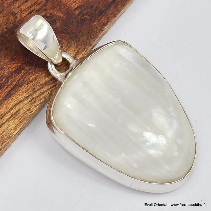 Pendentif Selenite semi-oval - Bijoux en Sélénite