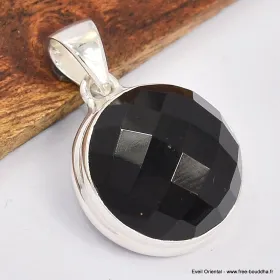 Pendentif rond Onyx noir facetté - Bijoux en Onyx noir