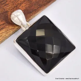 Gros pendentif carré en Onyx noir - Bijoux en Onyx noir
