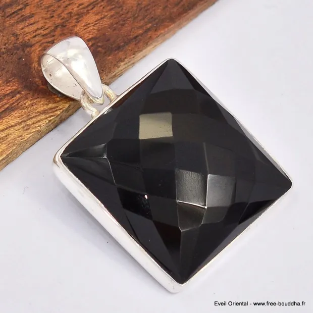 Gros pendentif carré en Onyx noir - Bijoux en Onyx noir