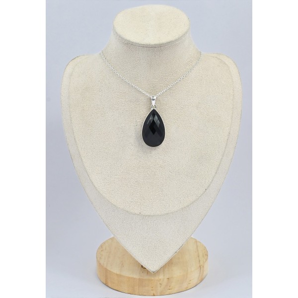 Pendentif goutte Onyx noir facetté 