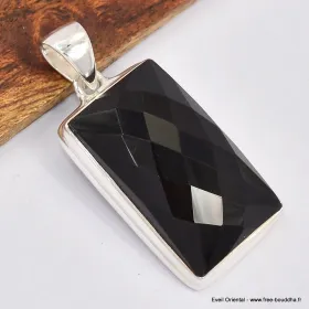 Pendentif rectangulaire Onyx noir facetté - Bijoux en Onyx noir