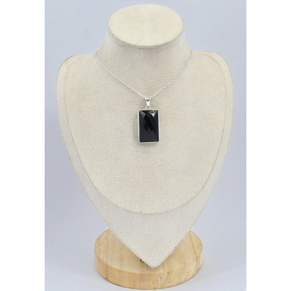 Pendentif rectangulaire Onyx noir facetté 